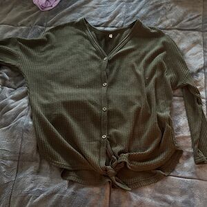Amazon Dark Olive Button-Down Women Top